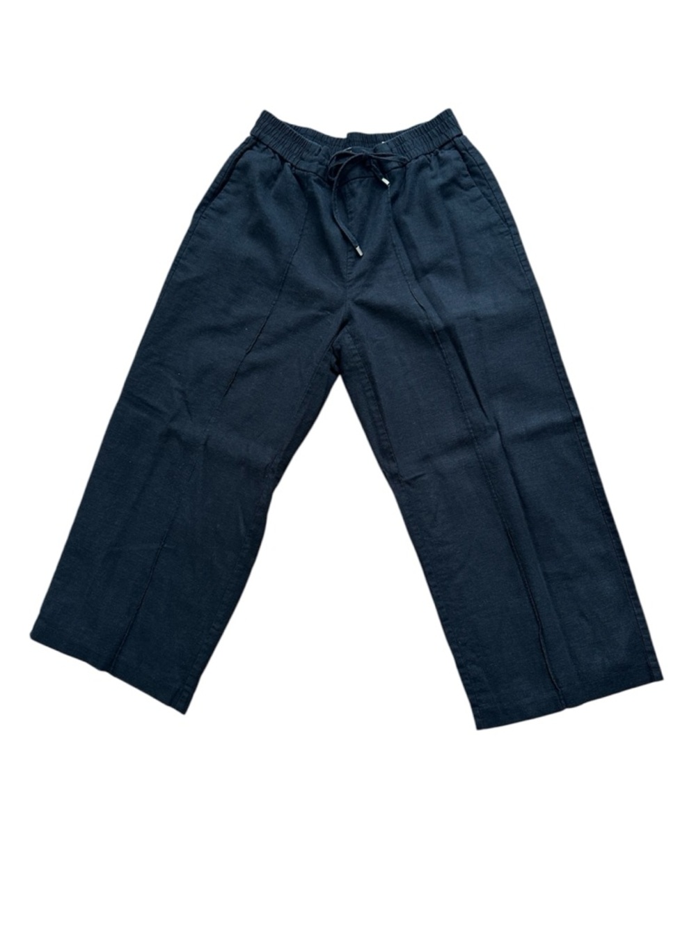 Nine West, Black, Cropped Wide-Leg Linen blend Pants